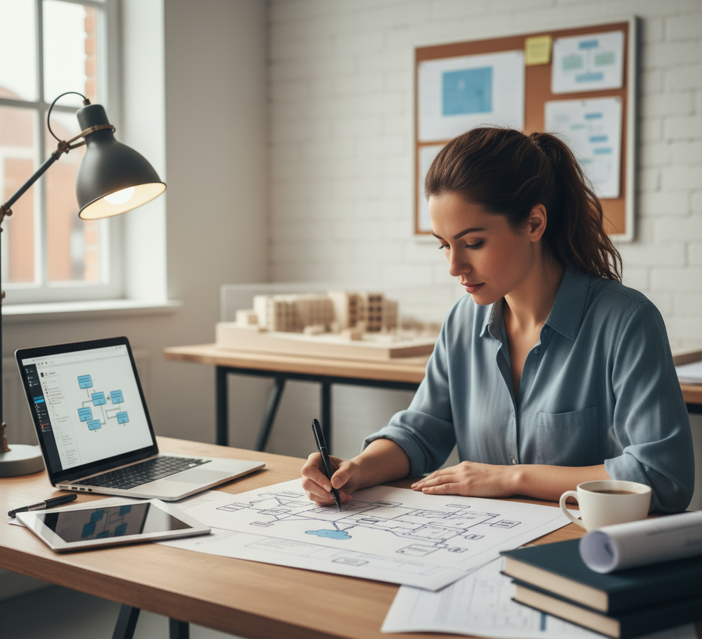 Equipo diseñando arquitectura tecnológica