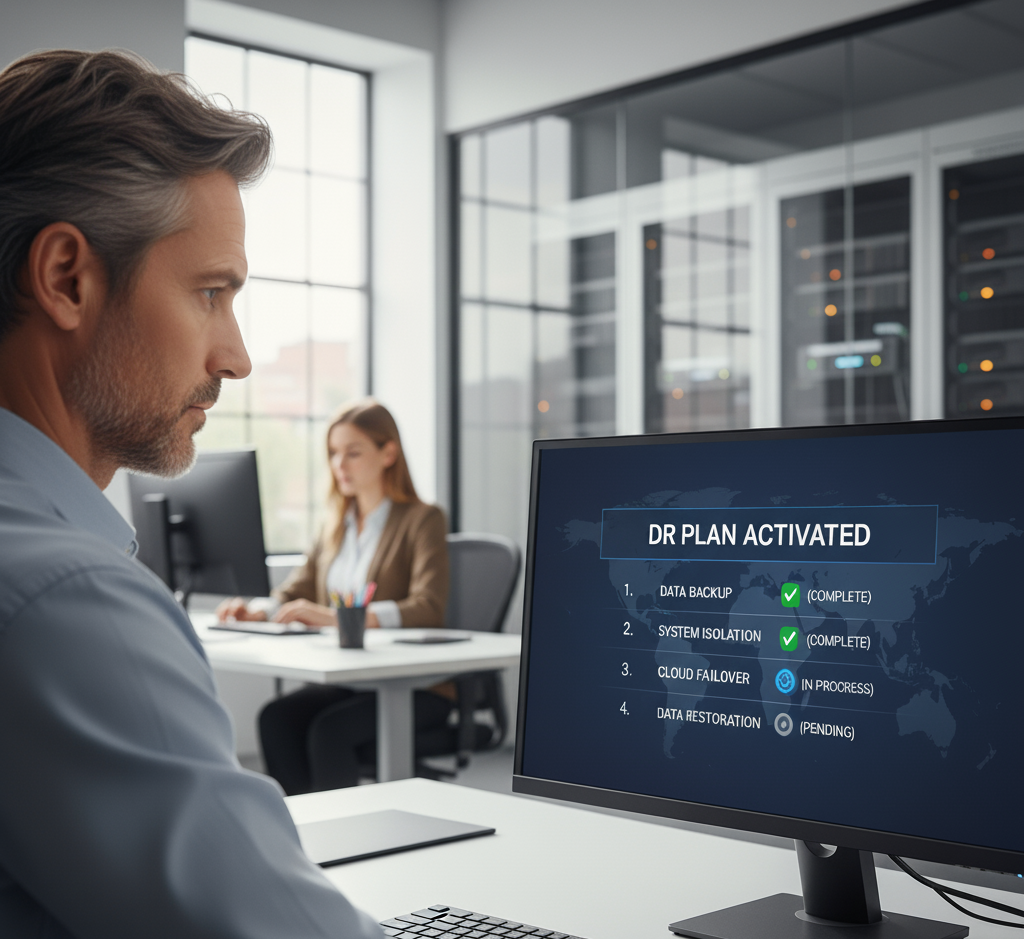 Equipo planificando la recuperación ante desastres